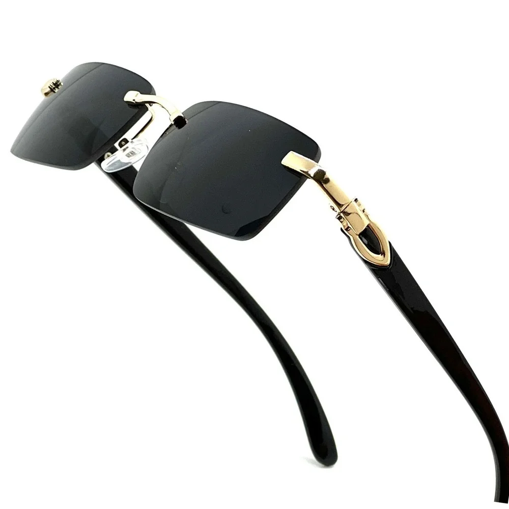 Rimless Gray‎ Tint Gold Frame Woodgrain Shades Men's Hip Hop Sunglasses Lentes